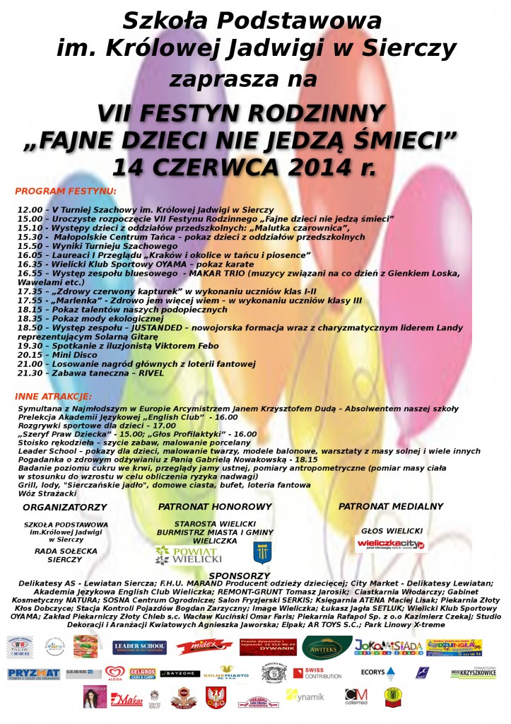 FAJNE DZIECI NIE JEDZA SMIECI- Piknik Rodzinny na Sierczy- 14.06.14-godz.15.00